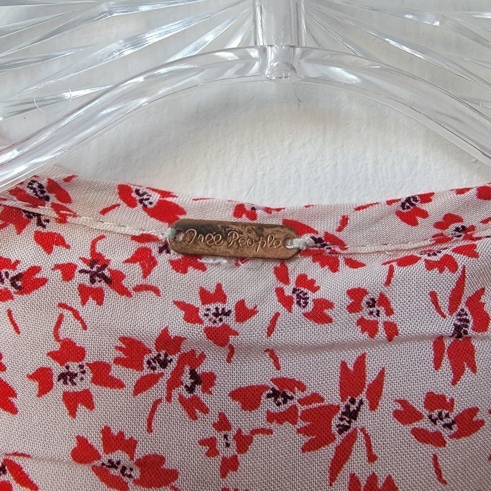 FREE PEOPLE One Fine Day Mini Dress Floral Swing Red Pink Coverup Size Medium - Picture 6 of 12
